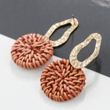 AENSOA Multiple 27 Style Korea Handmade Wooden Straw Weave Rattan Vine Braid Drop Earrings New Fashion Geometric Long Earrings daiiibabyyy