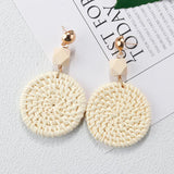 AENSOA Multiple 27 Style Korea Handmade Wooden Straw Weave Rattan Vine Braid Drop Earrings New Fashion Geometric Long Earrings daiiibabyyy