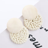 AENSOA Multiple 27 Style Korea Handmade Wooden Straw Weave Rattan Vine Braid Drop Earrings New Fashion Geometric Long Earrings daiiibabyyy