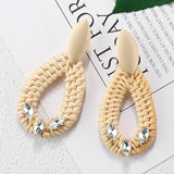 AENSOA Multiple 27 Style Korea Handmade Wooden Straw Weave Rattan Vine Braid Drop Earrings New Fashion Geometric Long Earrings daiiibabyyy