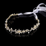 Clear Crystal Wedding Tiara Headband Beaded Flower Prom Bridal Hair Band Gold Leaf Pearl Bride Headpiece For Women Hair Jewelry daiiibabyyy