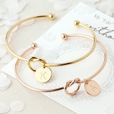 Fashion Name Female Jewelry Initial Alloy Letter Charm Bracelets For Women Girls Rose Gold Bow-knot Bracelets Bangles daiiibabyyy