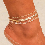 Bohemian Crystal Sequins Anklet Set Fashion Handmade Ankle Bracelet for Women Summer Foot Chain Beach Barefoot Jewelry daiiibabyyy