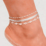 Bohemian Crystal Sequins Anklet Set Fashion Handmade Ankle Bracelet for Women Summer Foot Chain Beach Barefoot Jewelry daiiibabyyy