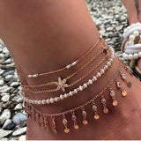 Tocona Layered Gold Shell Pendant Chain Ankle Bracelet On Leg Foot Jewelry Boho Charm Anklets for Women Accessories Mujer daiiibabyyy