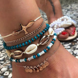 Tocona Layered Gold Shell Pendant Chain Ankle Bracelet On Leg Foot Jewelry Boho Charm Anklets for Women Accessories Mujer daiiibabyyy