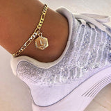 Dainty A-Z letter Anklet Hexagon Shaped Initial Ankle Bracelet Stainless Steel Feet Jewelry Gold Color Leg Chain Women Gifts daiiibabyyy