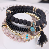 4pcs Boho Hand And Eyes Pendant Charm Natural Beads Bracelets Set Women Lava Stone Wristband Bracelet Bangles Factory price daiiibabyyy