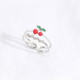 ONEVAN Rhinestones Sweet Fruit Red Strawberry Open Adjustable Finger Rings For Women Girls Party Gifts daiiibabyyy