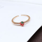 ONEVAN Rhinestones Sweet Fruit Red Strawberry Open Adjustable Finger Rings For Women Girls Party Gifts daiiibabyyy