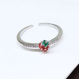 ONEVAN Rhinestones Sweet Fruit Red Strawberry Open Adjustable Finger Rings For Women Girls Party Gifts daiiibabyyy