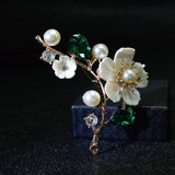 CINDY XIANG Shell And Pearl Flower Brooches For Women Elegant Fashion Pin Red Crystal Brooch Wedding Jewelry High Quality