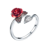 Women Ring Red Rose Garden Flower Leaves Open Ring Resizable Finger Rings For Women Valentine's Day Gift Jewelry daiiibabyyy