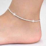 Thin stamped silver plated Shiny Chains Anklet For Women Girls Friend Foot Jewelry Leg Bracelet Barefoot Tobillera de Prata daiiibabyyy