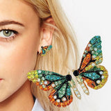 New Fashion Butterfly Wings Earrings Female Rhinestone Wild Personality Metal Earrings Sweet Romantic Jewelry