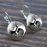 Tree of Life Silver Color Earrings Fashion France Earrings for Women EarHook Earrings Life Tree Glass Cabochon Jewelry Girl Gift daiiibabyyy