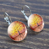 Tree of Life Silver Color Earrings Fashion France Earrings for Women EarHook Earrings Life Tree Glass Cabochon Jewelry Girl Gift daiiibabyyy