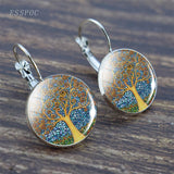 Tree of Life Silver Color Earrings Fashion France Earrings for Women EarHook Earrings Life Tree Glass Cabochon Jewelry Girl Gift daiiibabyyy