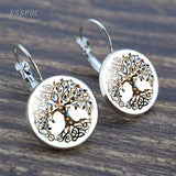 Tree of Life Silver Color Earrings Fashion France Earrings for Women EarHook Earrings Life Tree Glass Cabochon Jewelry Girl Gift daiiibabyyy