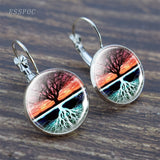 Tree of Life Silver Color Earrings Fashion France Earrings for Women EarHook Earrings Life Tree Glass Cabochon Jewelry Girl Gift daiiibabyyy