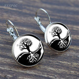 Tree of Life Silver Color Earrings Fashion France Earrings for Women EarHook Earrings Life Tree Glass Cabochon Jewelry Girl Gift daiiibabyyy