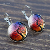 Tree of Life Silver Color Earrings Fashion France Earrings for Women EarHook Earrings Life Tree Glass Cabochon Jewelry Girl Gift daiiibabyyy