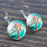 Tree of Life Silver Color Earrings Fashion France Earrings for Women EarHook Earrings Life Tree Glass Cabochon Jewelry Girl Gift daiiibabyyy