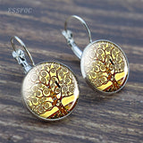 Tree of Life Silver Color Earrings Fashion France Earrings for Women EarHook Earrings Life Tree Glass Cabochon Jewelry Girl Gift daiiibabyyy