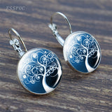 Tree of Life Silver Color Earrings Fashion France Earrings for Women EarHook Earrings Life Tree Glass Cabochon Jewelry Girl Gift daiiibabyyy