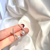 European And American Fashion Exquisite Basic Cross Geometry Pearl Earrings Simple Elegant Goddess Earrings  Hot Sale daiiibabyyy