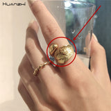 HUANZHI  New Multi-Layer Irregular Trapezoid Square Cross Cutout Metal Ring For Women Girl Party Jewelry Gift daiiibabyyy