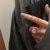 HUANZHI  New Multi-Layer Irregular Trapezoid Square Cross Cutout Metal Ring For Women Girl Party Jewelry Gift daiiibabyyy