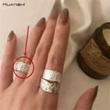 HUANZHI  New Multi-Layer Irregular Trapezoid Square Cross Cutout Metal Ring For Women Girl Party Jewelry Gift daiiibabyyy