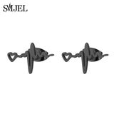 SMJEL Stainless Steel Earrings Geometric Women Men Hip hop Black Star Moon Stud Earring Fashion Jewelry Best Gift for Friend daiiibabyyy