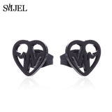 SMJEL Stainless Steel Earrings Geometric Women Men Hip hop Black Star Moon Stud Earring Fashion Jewelry Best Gift for Friend daiiibabyyy