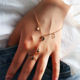 Simple Cute Star Moon Pendant Chain Bracelet Trendy Exquisite Connected Finger Bracelets Hand Accessories for Women Gifts daiiibabyyy