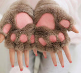 New Women Cute Cat Claw Paw Plush Mittens Warm Soft Plush Short Fingerless Fluffy Bear Cat Gloves Costume Half Finger Party Gift daiiibabyyy