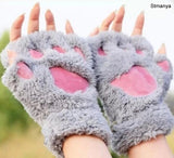 New Women Cute Cat Claw Paw Plush Mittens Warm Soft Plush Short Fingerless Fluffy Bear Cat Gloves Costume Half Finger Party Gift daiiibabyyy