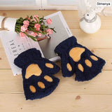 New Women Cute Cat Claw Paw Plush Mittens Warm Soft Plush Short Fingerless Fluffy Bear Cat Gloves Costume Half Finger Party Gift daiiibabyyy