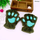 New Women Cute Cat Claw Paw Plush Mittens Warm Soft Plush Short Fingerless Fluffy Bear Cat Gloves Costume Half Finger Party Gift daiiibabyyy