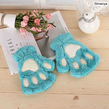 New Women Cute Cat Claw Paw Plush Mittens Warm Soft Plush Short Fingerless Fluffy Bear Cat Gloves Costume Half Finger Party Gift daiiibabyyy