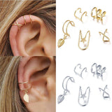 5pcs/Set women Clip Earrings  Without Ear Hole Simple Retro Romantic Double C Cartilage U-shaped double-layer Jewelry Hot Sale daiiibabyyy