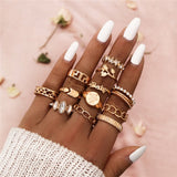 LETAPI New Gold Silver Color Round Hollow Geometric Rings Set For Women Fashion Cross Twist Crystal Joint Ring Female Jewelry daiiibabyyy