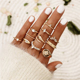 LETAPI New Gold Silver Color Round Hollow Geometric Rings Set For Women Fashion Cross Twist Crystal Joint Ring Female Jewelry daiiibabyyy