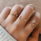 LETAPI New Gold Silver Color Round Hollow Geometric Rings Set For Women Fashion Cross Twist Crystal Joint Ring Female Jewelry daiiibabyyy