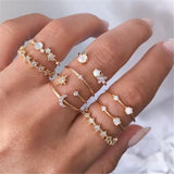 LETAPI New Gold Silver Color Round Hollow Geometric Rings Set For Women Fashion Cross Twist Crystal Joint Ring Female Jewelry daiiibabyyy