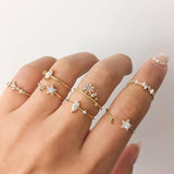 LETAPI New Gold Silver Color Round Hollow Geometric Rings Set For Women Fashion Cross Twist Crystal Joint Ring Female Jewelry daiiibabyyy