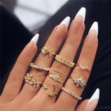 LETAPI New Gold Silver Color Round Hollow Geometric Rings Set For Women Fashion Cross Twist Crystal Joint Ring Female Jewelry daiiibabyyy