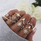 LETAPI New Gold Silver Color Round Hollow Geometric Rings Set For Women Fashion Cross Twist Crystal Joint Ring Female Jewelry daiiibabyyy