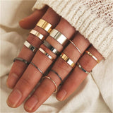 LETAPI New Gold Silver Color Round Hollow Geometric Rings Set For Women Fashion Cross Twist Crystal Joint Ring Female Jewelry daiiibabyyy